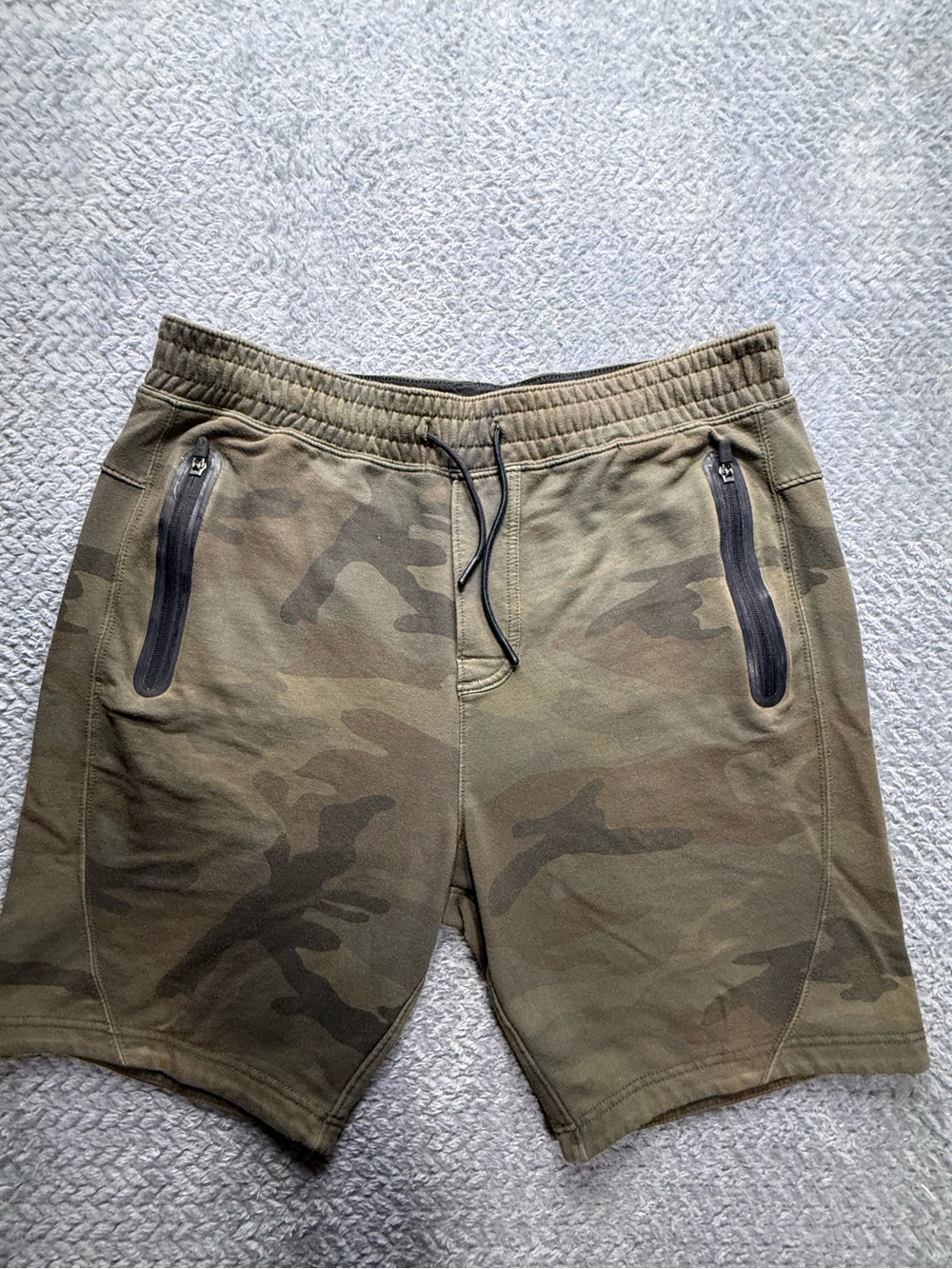 Abercrombie & Fitch Olive Camo Zip-Pocket Athletic Shorts